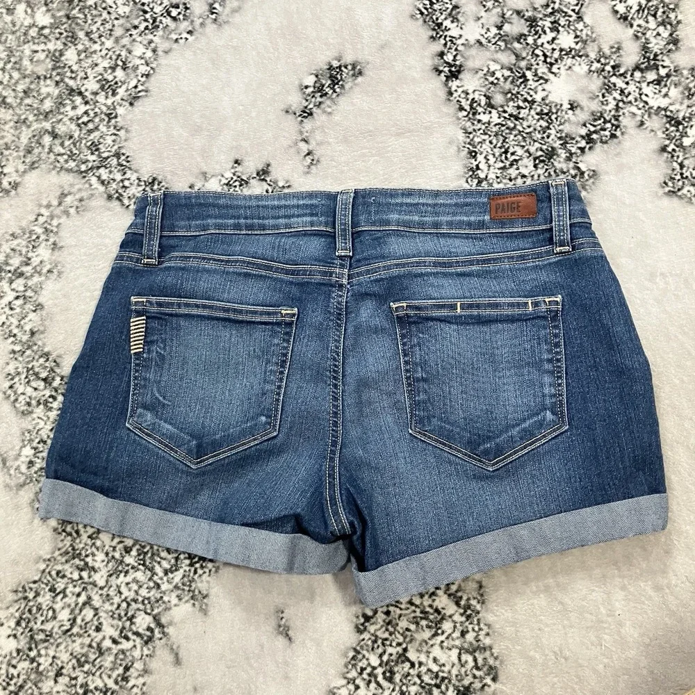 PAIGE Jimmy Jimmy Denim Shorts Womens 25 Cuffed Mid Rise Stretch Dark Wash